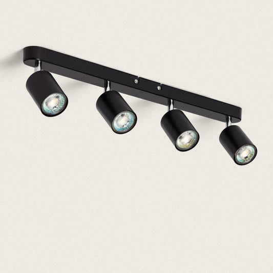 Plafonnier Orientable Métal 4 Spots GU10, IP20, 20W, Noir