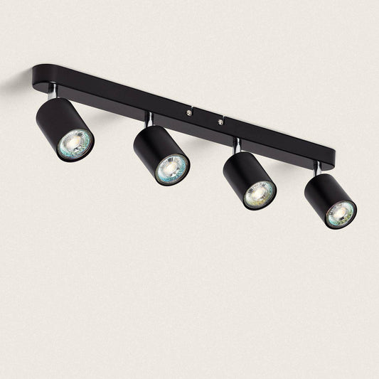 Plafonnier Orientable Métal 4 Spots GU10, IP20, 20W, Noir