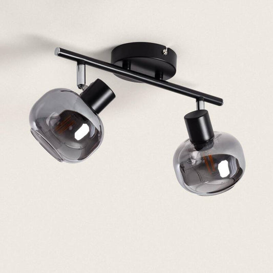 Plafonnier Orientable 2 Spots Métal et Verre, IP20, 20W, Intérieur