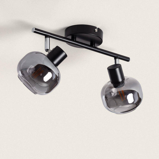 Plafonnier Orientable 2 Spots Métal et Verre, IP20, 20W, Intérieur