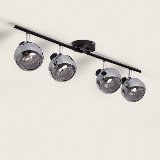 Plafonnier Orientable 4 Spots Métal et Verre, IP20, 20W