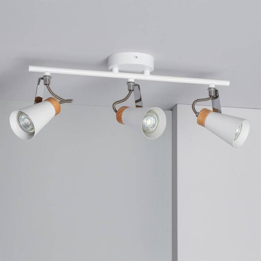 Plafonnier Orientable 3 Spots Mara, Acier et Bois, 12W, IP20