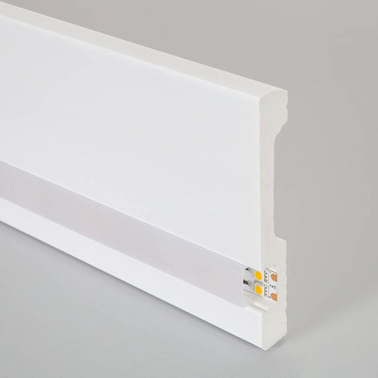 Moulure Plinthe Moderne pour Rubans LED, Installation en Saillie, Blanc, Multiples Tailles