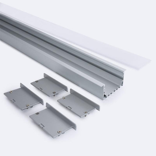 Profilé Aluminium Encastrable 2m, Capot Continu, pour Rubans LED 45mm