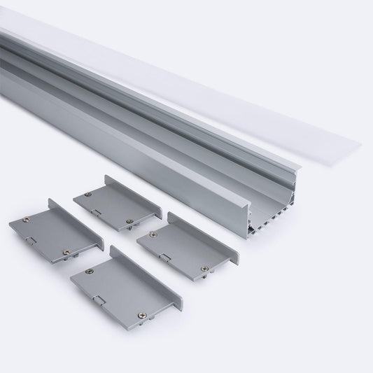 Profilé Aluminium Encastrable 2m, Capot Continu, pour Rubans LED 45mm
