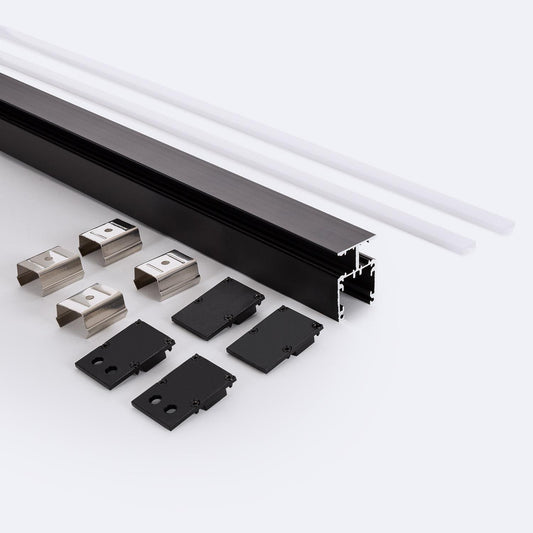 Profilé Aluminium 2m pour Double Ruban LED, Installation en Saillie, Noir