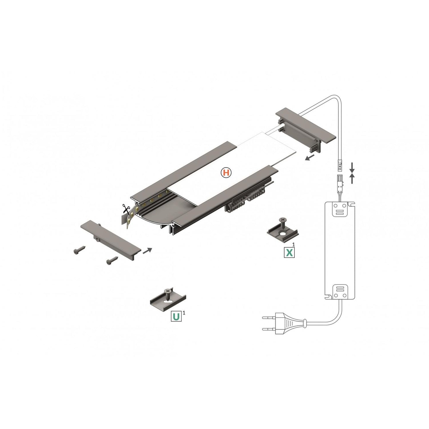 Profilé Aluminium Encastrable 1m pour Rubans LED 10mm, Installation Intérieure
