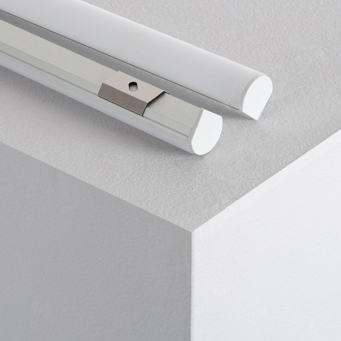 Profilé Aluminium Angle 1m, Capot Rond, pour Rubans LED 10mm, Installation En Saillie