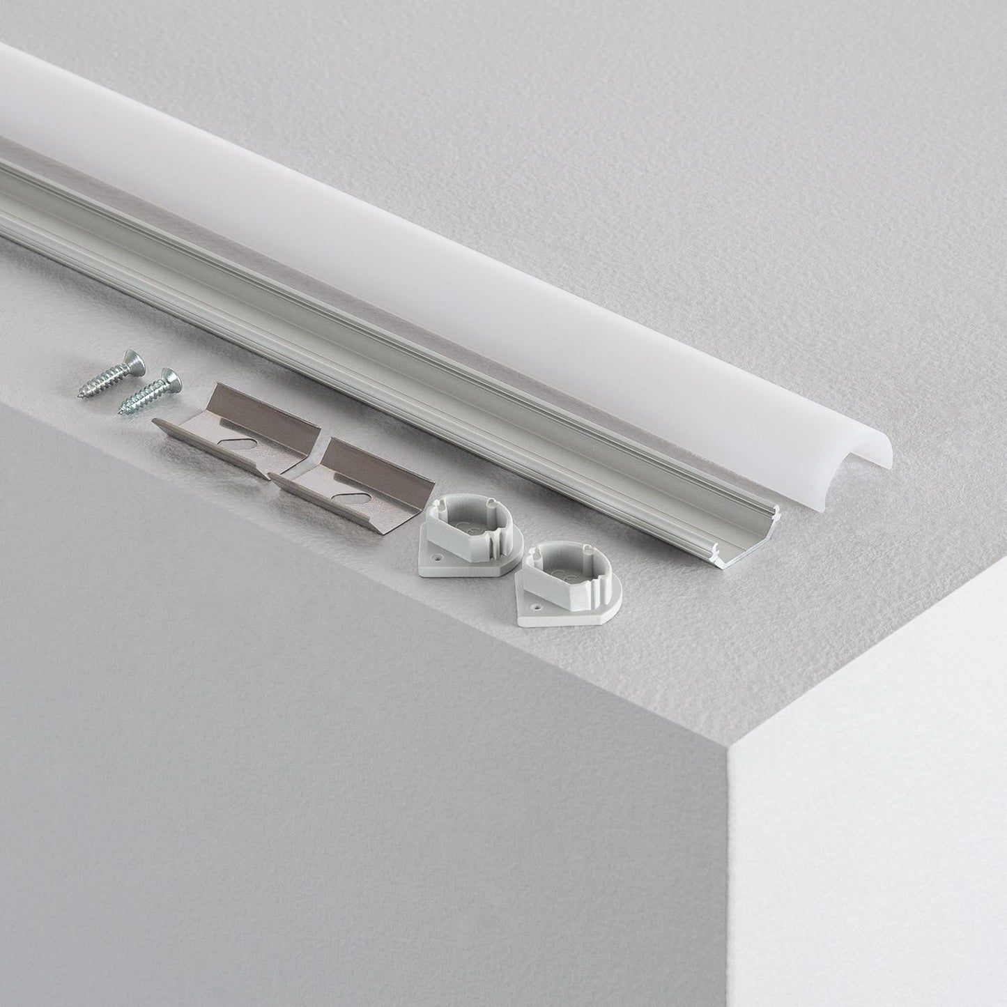 Profilé Aluminium Angle 1m, Capot Rond, pour Rubans LED 10mm, Installation En Saillie