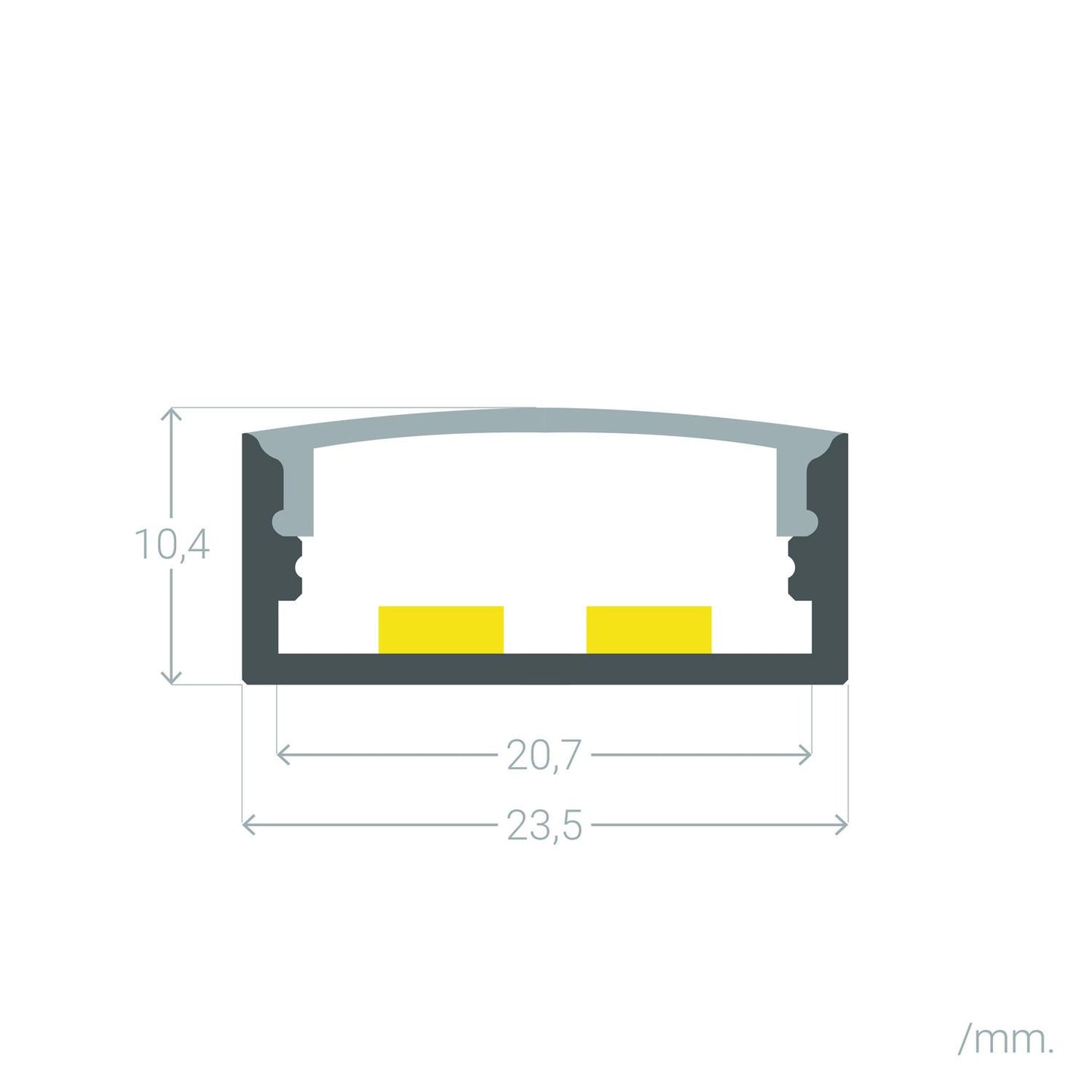 Profilé Aluminium 2m pour Double Ruban LED, Installation en Saillie, jusqu'à 20mm