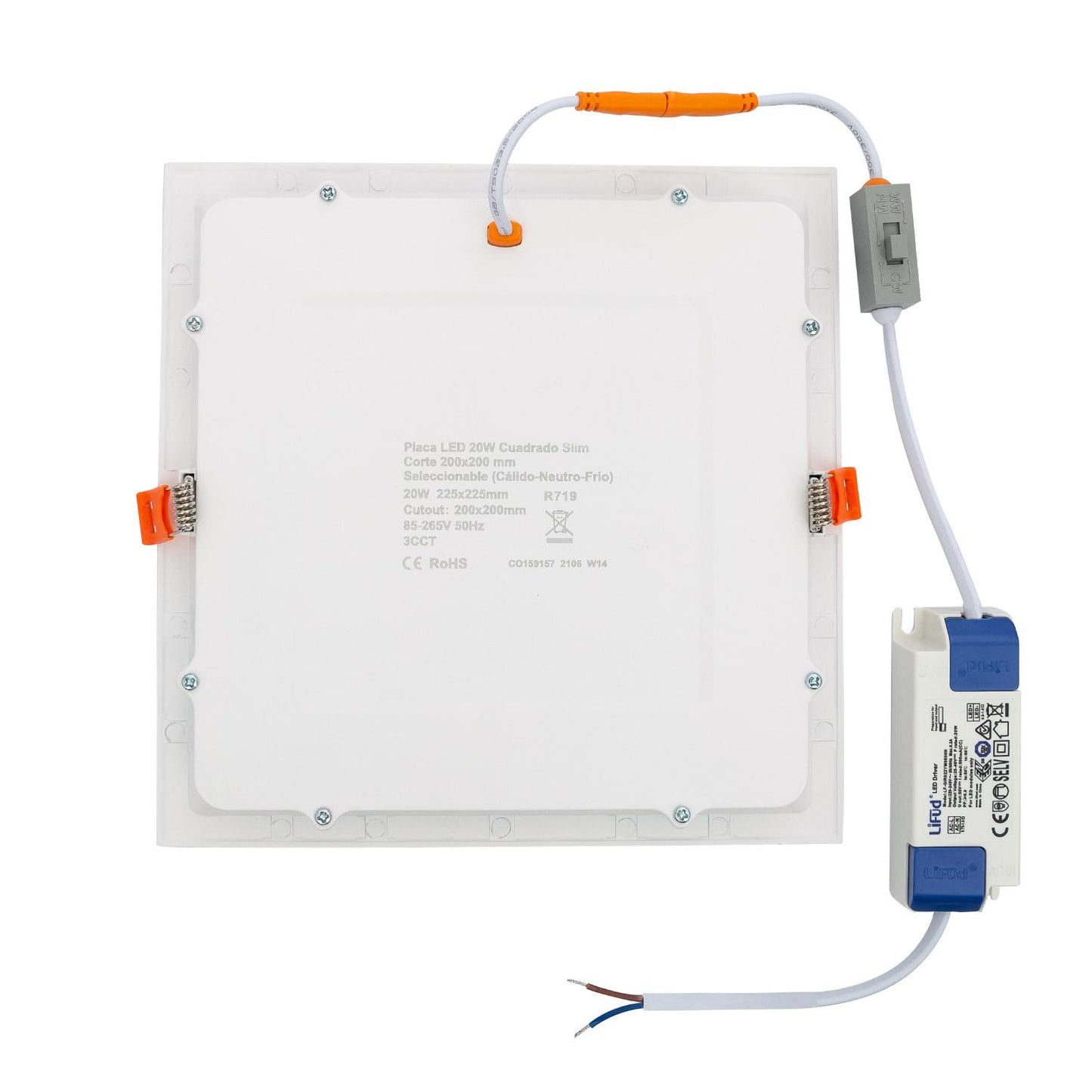Dalle LED Carrée 20W 200x200mm IP40 Non-Dimmable pour Intérieur