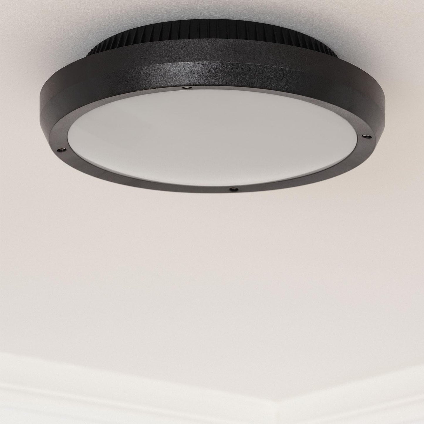 Plafonnier Extérieur Rond IP65 20W Noir, Installation en Saillie