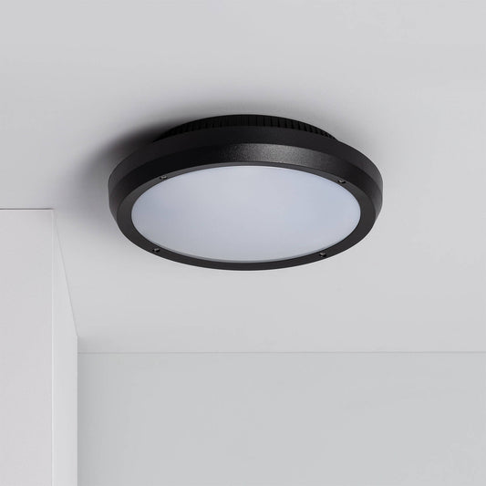 Plafonnier Extérieur Rond IP65 20W Noir, Installation en Saillie