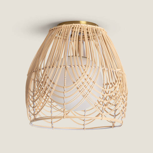 Plafonnier Rotin et Verre E27 25W IP20