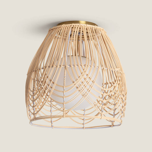 Plafonnier Rotin et Verre E27 25W IP20