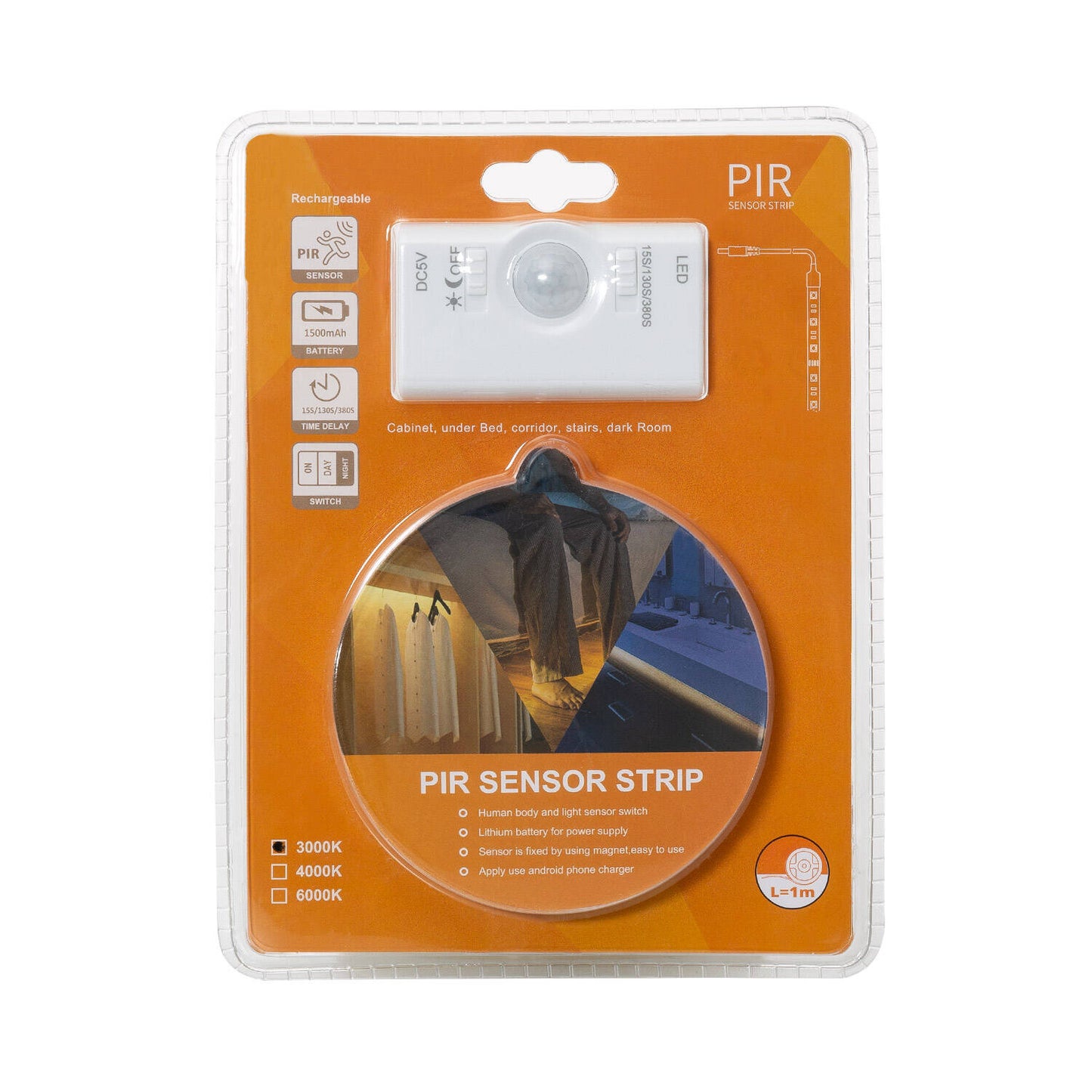 Ruban LED 1m 2.5W IP20 avec Détecteur de Mouvement et Batterie Rechargeable
