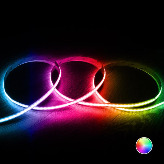 Ruban LED RGB COB 18W/m, 5m, IP20, CRI90, Dimmable, Coupe 5cm