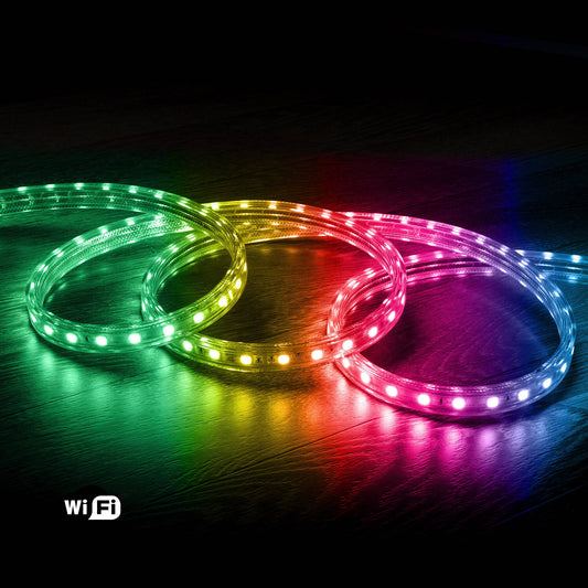 Ruban LED WiFi RGB 220V IP65 10W/m Dimmable Extérieur 14mm