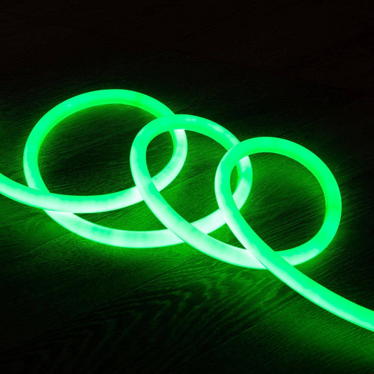 Néon LED Flexible 360º Rond 9W/m Dimmable IP67 Vert, Découpe 100cm